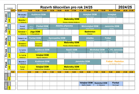 Rozvrh tělocvičen 2024 - 2025